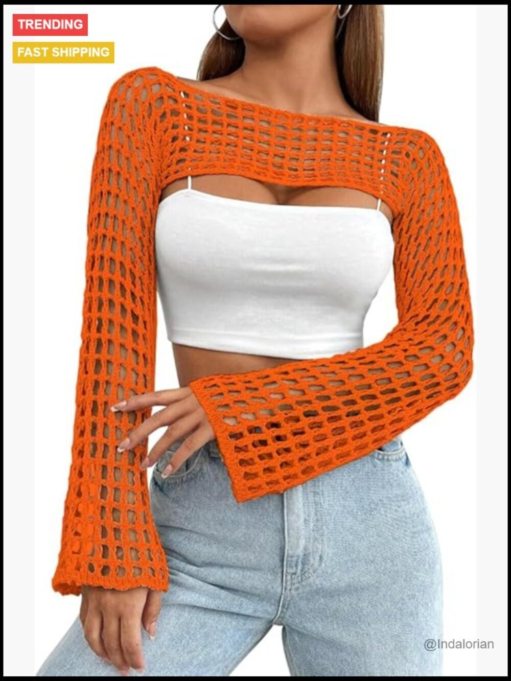 Y2K Crochet Hollow Out Bolero Shrug See Through Knit Sweater Top
